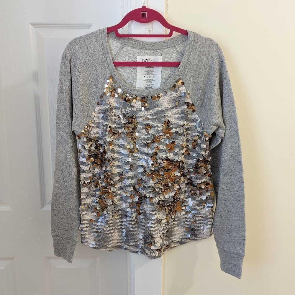 Express Crewneck with Reversible Gold Metallic and Cream Sequins Size M